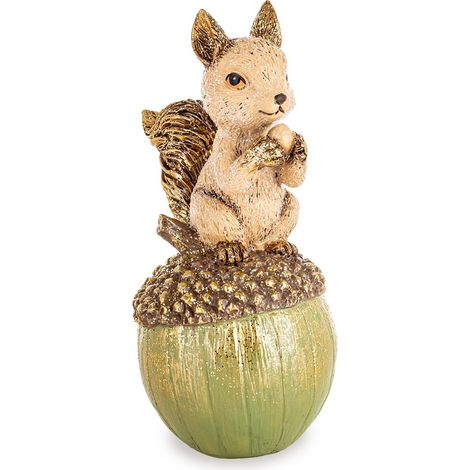 Statuetta di scoiattolo su una ghianda, decorazione autunnale con glitter dorati, 16,5 cm. (1/5)