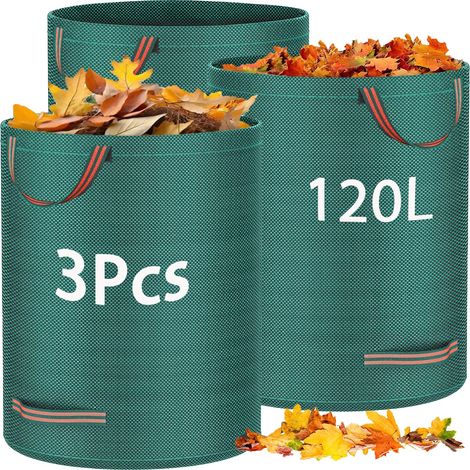 Sac Jardin Dechets Verts, 3 x 120 L, Sac Vegetaux avec Poignées, Pliables et Réutilisables, pour Mauvaises Herbes, Feuilles, Ordures, Débris (1/5)