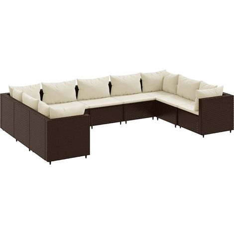 9-tlg. Garten-Lounge-Set mit Kissen Braun Poly Rattan vidaXL (1/5)