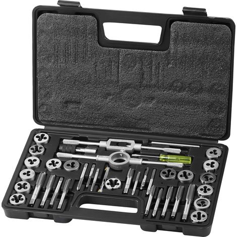 Coffret Tarauds et Filières 40 Pièces M3-M12 Kit de Taraudage et Filetage Métrique en Acier Résistant Mallette de Transport Outils pour Tarauder et Fileter Construction Réparation Auto Plomberie (1/5)