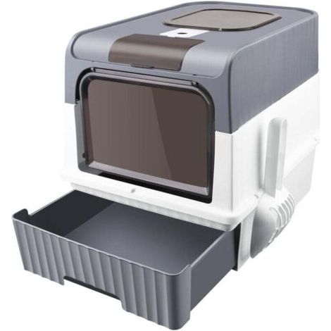 Caisse litiere pour ChatBac à litière avec Pelleavec Pack désodorisantBac à litière pour Chat Grand VolumeGris Noir (49 37 35cm) (1/4)