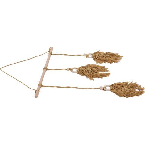 Handgefertigter Makramee-Wandbehang mit Fransenblatt, Wanddekoration fürs Studentenzimmer, nagelfrei gehäkelt, beige (1/5)