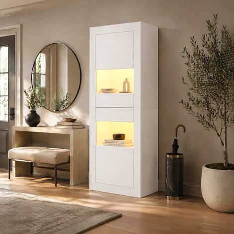 MEUBLIV Vitrine blanche LED 61x42x162 cm – 2 portes, étagères réglables (1/5)
