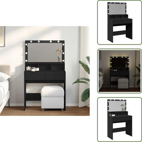 Toeletta con cassetti - vidaXL Toeletta con LED Nera 80x41x134,5 cm - Toeletta con scomparti