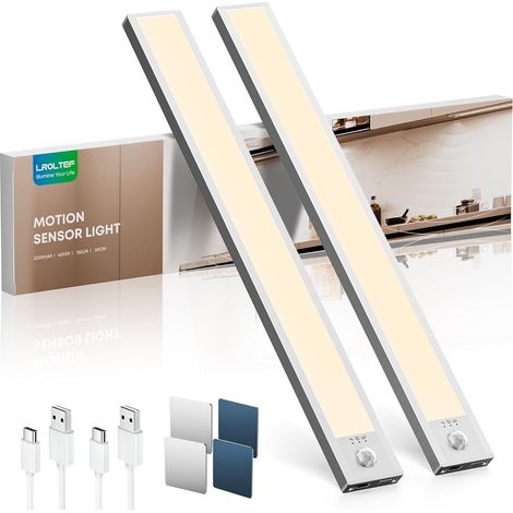 Lampe Placard sans Fil Rechargeable Cuisine sous Meuble - 21cm 1500mAh 6500K Reglette LED Lumiere Armoire Dimmable avec Detecteur de Mouvement Interieur pour Escalier Dressing  2 Pack (1/5)