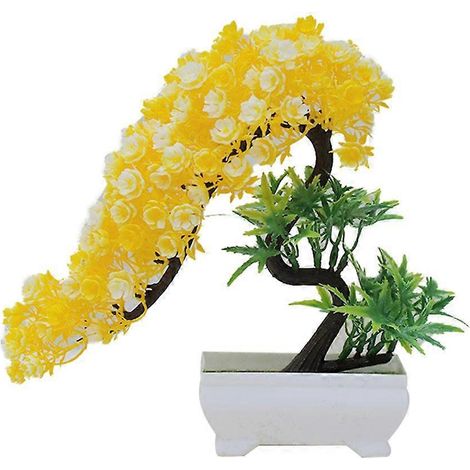 Bouquet fleuri, plante, arbre, bonsaï en pot, décoration de bureau, jardin, fêtejaune (1/5)