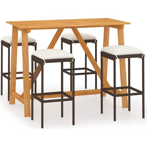 Set Bar da Giardino 5 pz Salotto da Giardino con Cuscini Marrone (1/5)