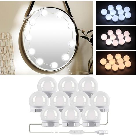 3 Couleurs Lumières de Miroir, 10 Ampoules Dimmable LED Light Kit, 10 Niveaux de Luminosité pour Salle de Bains (Miroir Non Inclus) (1/5)