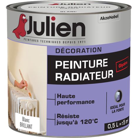 Julien – Peinture pour radiateur blanc brillant – Résiste jusqu'à 120°C – Agents antirouille – Application directe sur ferreux – 0,5 L