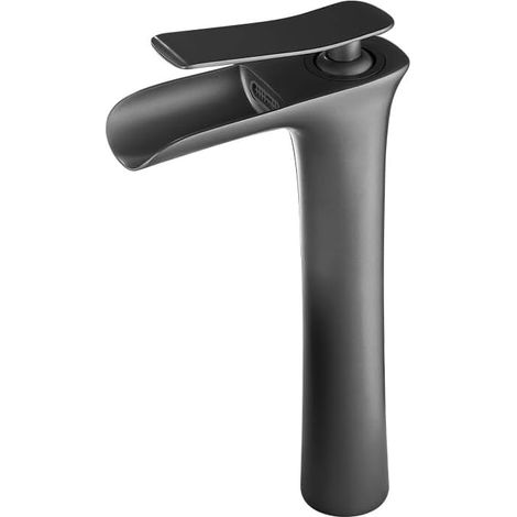 Robinet de lavabo de luxe en laiton, montage sur plage, mitigeur à poignée unique pour eau chaude et froide, Balcon de bassin de comptoir Balcon, gris (1/4)