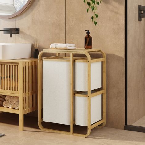 Wäschesammler Evenes mit 3 Wäschekörben Bambus Beige [en.casa]