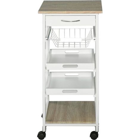 EASYCOMFORT Carrello da Cucina Salvaspazio in Legno Bianco con 4 Ruote 37x37x82cm