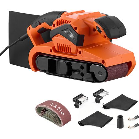 Mophorn Lijadora de Banda 750 W de 7,6 x 53,3 cm, 6 Velocidades de 192-366 m/min, Uso Manual y de Mesa, 2 en 1, con 10 Bandas Abrasivas, 2 Abrazaderas y Bolsas para Polvo, para Trabajos en Madera (1/5)
