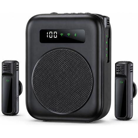 Amplificateur vocal portable sans fil avec microphone lavalier sans fil, batterie 2000 mAh, pour enseignants, salles de classe, réunions, tours, amplificateur de puissance (1/5)