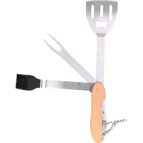 Ensemble BBQ 5 en 1 Pliable et Portable - Spatule, Brosse, Fourchette, Ouvre-Bouteille en Acier Inoxydable pour Grill (1/5)
