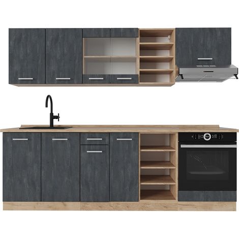 Cucina componibile R-Line, Calce nera/Rovere dorato, 240 cm senza piano di lavoro, Vicco (1/5)
