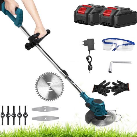 Coupe-bordure électrique sans fil 21V avec 2 batteries 6.0Ah – 3 types de lames – Moteur en cuivre pur