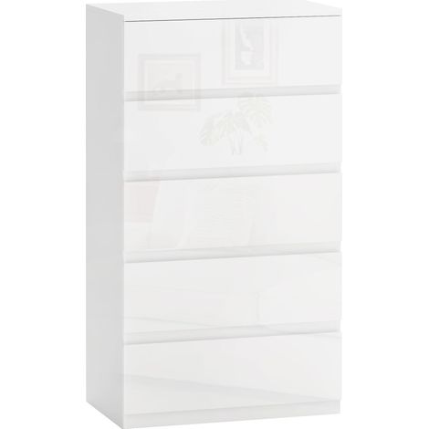 Cassettiera 5 Cassetti Antiribaltamento 55x33x100 cm Bianco Lucido (1/5)