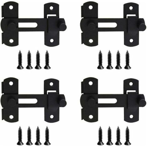 QORVA-Lot de 4 verrous inox loquets de porte serrure coulissante noir avec vis pour porte vitrine cave cave à vin
