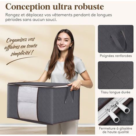 Sac Rangement - 60 L - Pliable - Avec Fenêtre Transparente Et Poignées Renforcées - Pour Vêtements Couvertures Oreillers - Lot De 6 (1/5)