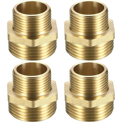 4 Pcs Mamelon Laiton Réduit, Raccord Male Male 3/4’’ x 1", Réduction Double Mâle 26/34-20/27, Raccords en Laiton Hexagone, Raccord de Mamelon pour Tuyau Eau (1/5)