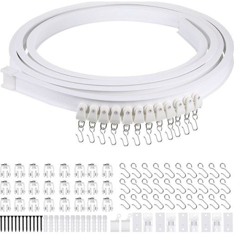 Tringle À Rideau Incurvée 3m Avec Rouleaux Silencieux, Tringle À Rideau Flexible, Support De Plafond Pliable, Séparateur De Rideau, Système De Rail De Fenêtre Souple, Accessoires Avec Crochets (1/4)