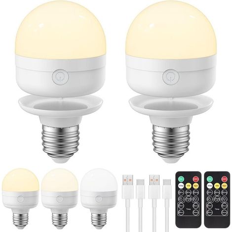 Ampoule rechargeable USB avec télécommande, minuterie et 3 températures de couleur, ampoules à piles à intensité variable 5 W E27, ampoule LED de charge amovible pour lampes non câblées, applique mura
