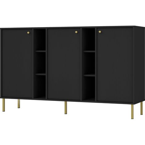 Selsey Oktio - Sideboard 3-türig mit Regalen, schwarz-graphit, 159 cm