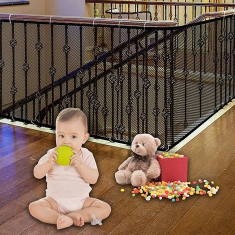 Stair Net - Baby Safety Rail - 300cm x 78cm - Stair Net for Child, Small Pet, Toy - Indoor and Outdoor (Black)