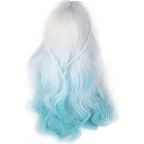 Hochtemperatur-Seidenperücke für BJD-Puppen, langes lockiges Haar mit blauem Ombré-Effekt, simulierter Haarersatz mit Kopfhaut (1/5)