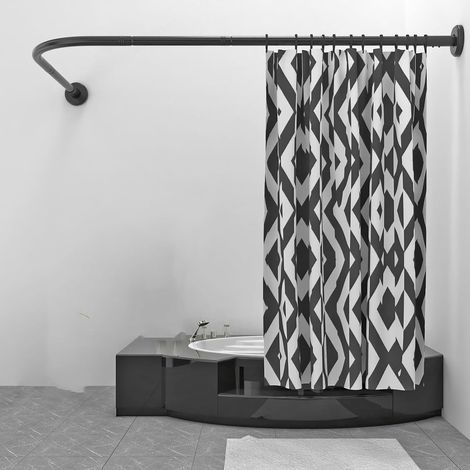 Barre Rideau Douche INOX Tringle Rideau Douche Extensible sans Percage Angle Baignoire PôLes De Rideau en Forme De L,Pour Salle De Bain, Magasin De VêTements, (Size:B 70-95cm x 90-130cm,Color:Noir) (1/5)