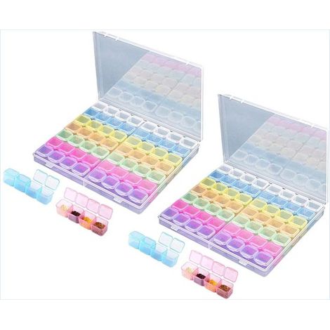 Scatola portaoggetti per Diamond Painting - Set da due pezzi - 56 scomparti - Organizzatore per perline e strass multicolore - Regolabile - Trasparente - Colorato (1/5)