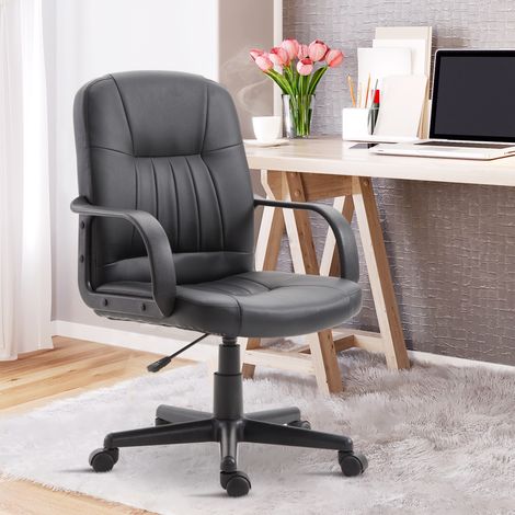 Chaise fauteuil de bureau avec hauteur réglable en imitation cuir 60x60x94-103cm noir - de bureau ergonomique et pivotante (1/4)