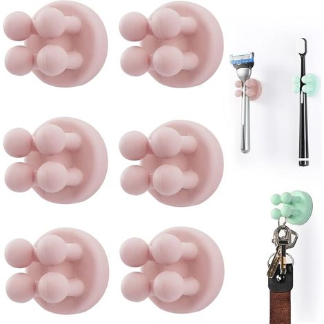 6er-Set multifunktionale, pinkfarbene Silikon-Zahnbürstenhalter für Rasierer – wasserfest – selbstklebend, zur Wandmontage – für Wand oder Glas (1/4)