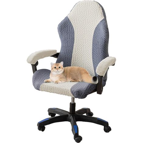 Funda para silla de oficina, funda elástica para silla de juegos con reposabrazos, funda para asiento de silla de ordenador, gris oscuro A. (1/5)