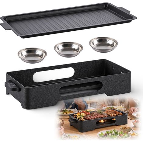 Plaque Chauffante pour Barbecue Plateau de Service avec Fonction Bougie Chauffe-Plat pour Viande et accompagnement - 36,2 x 19,5 x 7,5 cm (1/5)