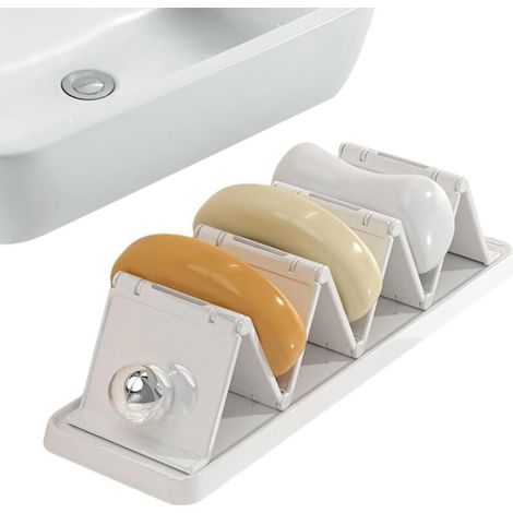 Porte-savon à ventouses - Plateau pliable, support d'égouttage pour douche, organisateur compact et portable, accessoire de (1/5)