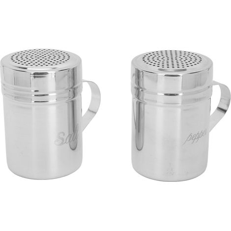 Lot de 2 salières et poivrières en acier inoxydable avec couvercle et poignée, idéales pour la cuisine et la pâtisserie. (1/5)