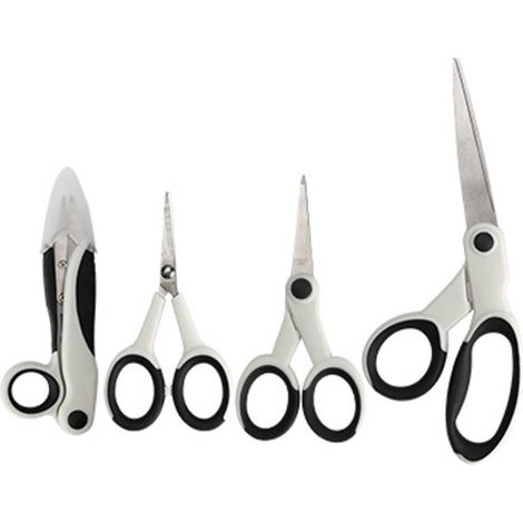 (Grau + Weiß) Set aus 4 Stoffscheren mit scharfer Edelstahlklinge und weichen Griffen. (1/4)