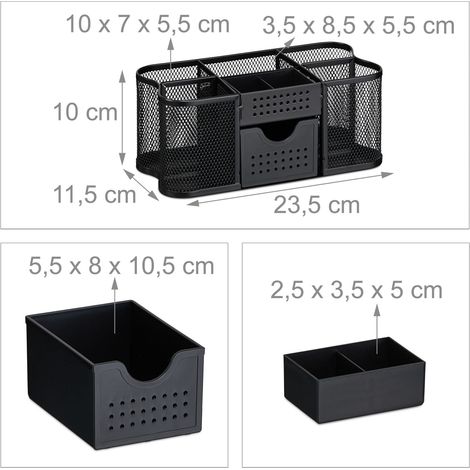 Pratico organizer da scrivania con scomparti e cassetto 10 x 23,5 x 11,5 cm in metallo nero 130014204
