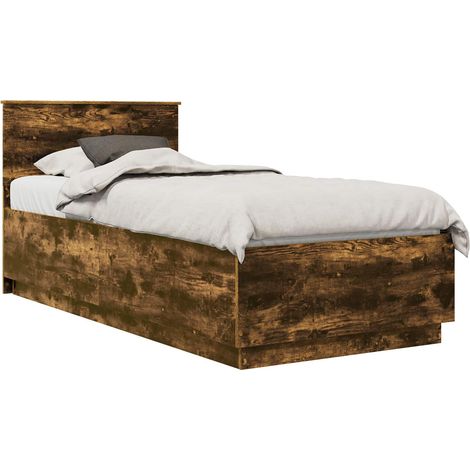 Bed Frame with Headboard Smoked Oak 90 x 200 cm Engineered Wood vidaXL