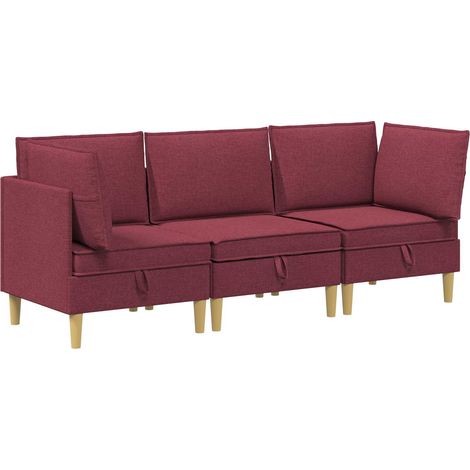 Juego de sofá modular con almacenamiento 3 pcs Rojo vino Tela vidaXL (1/5)