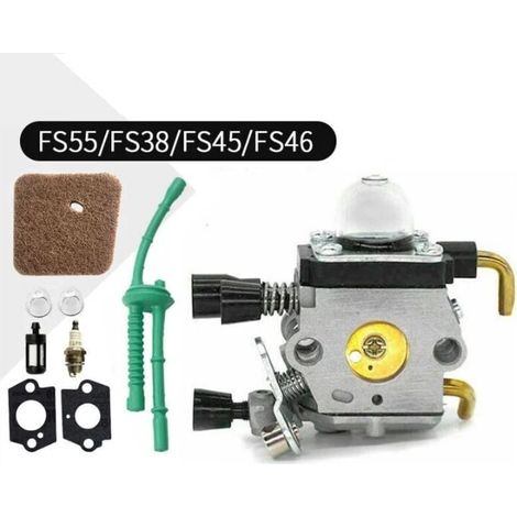 Carburador para Stihl FS55, FS38, FS55R, FS55RC, HL45, KM55, FS80, FR85, FH75, FS45, FS46, FS74, FS75, HL75, HS70, C1Q-S63, C1Q-S69, cortadora de motor con junta, bujía, filtro de esponja, manguera (1/4)