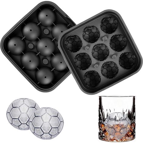 Moule à glaçons en silicone Football avec couvercle, lot de 9, qualité alimentaire