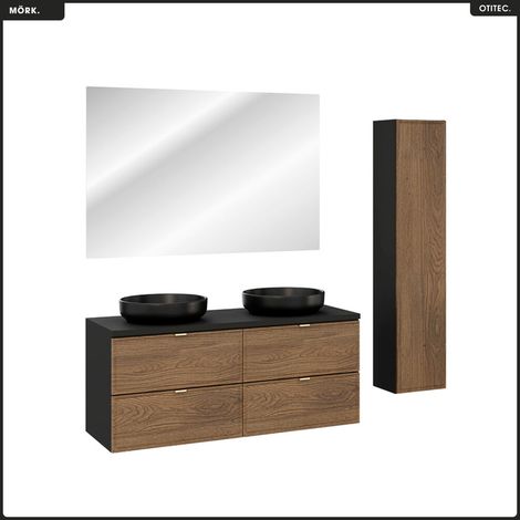 Ensemble de meubles sous vasque - 120 cm - avec Plan - 2 Vasques - Colonne - Miroir LED - MÖRK (1/5)