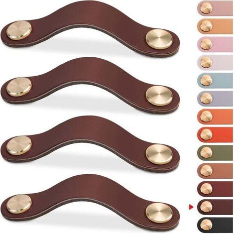 4er-Set Möbelgriffe aus Leder, Schranktürknöpfe, Schubladenknöpfe aus Leder, Vintage-Möbelgriffe für Schränke, Kommoden, Küche, Badezimmer (Dunkelbraun, 128 mm) (1/4)