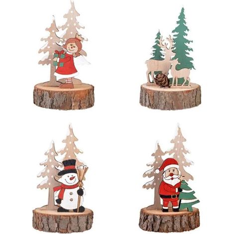 Décoration Table Bois Noël - Père Noël Ange Neiges - Décor Salon Cheminée Étagère - Lot de 5 Pièces (1/5)