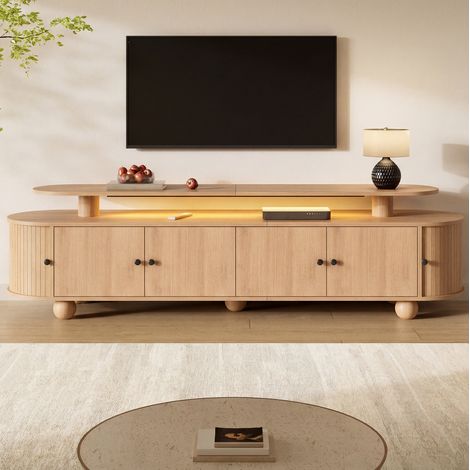 Meuble TV 180x40x48 cm avec LED MDF naturel HAVRYA (1/5)