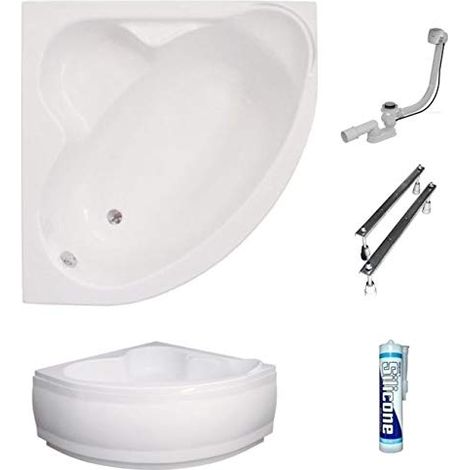 ECOLAM Baignoire d'angle acrylique symétrique Standard Polimat 120x120cm  pieds siphon silicone  tablier en acrylique  Belle forme  Aspect moderne  baignoire en acrylique blanc (1/5)