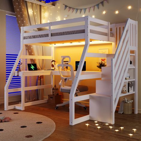 letto salvaspazio 90x200 con scrivania LED bianco HAVRYA (1/5)